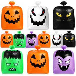 Qilery 18 Pcs Halloween Pumpkin Leaf Bags Plastic Lawn Bags with Twist Ties Fall Yard Trash Bags Reusable Yard Waste Bags Halloween Goodie Bags for Halloween Garden Outdoor Party Favors Decorations