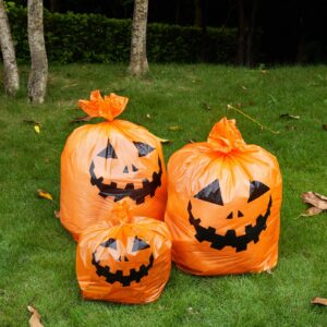 Qilery 18 Pcs Halloween Pumpkin Leaf Bags Plastic Lawn Bags with Twist Ties Fall Yard Trash Bags Reusable Yard Waste Bags Halloween Goodie Bags for Halloween Garden Outdoor Party Favors Decorations