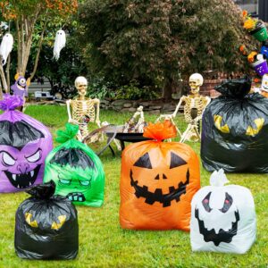 Qilery 18 Pcs Halloween Pumpkin Leaf Bags Plastic Lawn Bags with Twist Ties Fall Yard Trash Bags Reusable Yard Waste Bags Halloween Goodie Bags for Halloween Garden Outdoor Party Favors Decorations