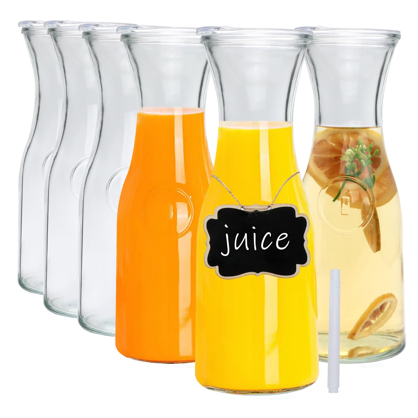 35oz Glass Carafe Pitchers,Accguan Juice Jug for Drinks with Acrylic Lids,Suitable for Wine,Fruit Tea,Drinks,Brunch,Lemonade, Milk, Iced Tea, Juice Cans,Bar Party,Wedding Scene(6pcs)