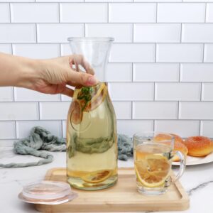 35oz Glass Carafe Pitchers,Accguan Juice Jug for Drinks with Acrylic Lids,Suitable for Wine,Fruit Tea,Drinks,Brunch,Lemonade, Milk, Iced Tea, Juice Cans,Bar Party,Wedding Scene(6pcs)