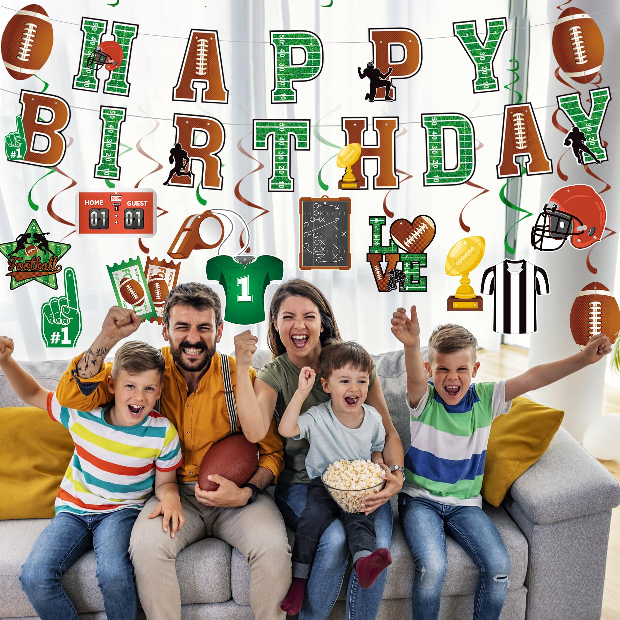 26 PCS Football Party Banners Football Birthday Decorations Sports Theme Hanging Swirls Happy Birthday Party Ceiling Streamers for Boys Kids Birthday Sports Party Supplies