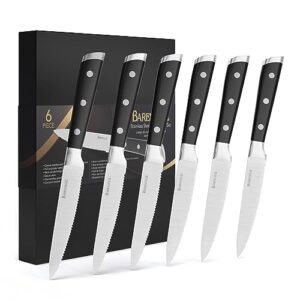 barenthal steak knives, steak knife set dishwasher safe, german stainless steel serrated steak knife set service for 6, 6 pieces steak knife with gift box