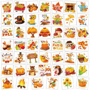 HOWAF 96pcs Fall Temporary Tattoos for Kids, Fall Harvest Face Tattoos for Welcome Fall Hello Autumn Party Decoration Supplies, Autumn Harvest Tattoo Stickers with Pumpkin Scarecrow Design