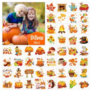 HOWAF 96pcs Fall Temporary Tattoos for Kids, Fall Harvest Face Tattoos for Welcome Fall Hello Autumn Party Decoration Supplies, Autumn Harvest Tattoo Stickers with Pumpkin Scarecrow Design