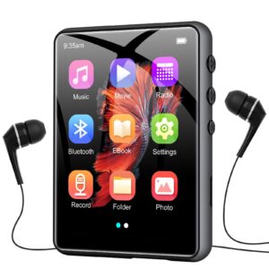64gb mp3 player with bluetooth5.3, 2.4-inch hd full touch screen, portable lossless sound music player with hd speaker, mp3 with fm radio recording e-book, record, earphone included