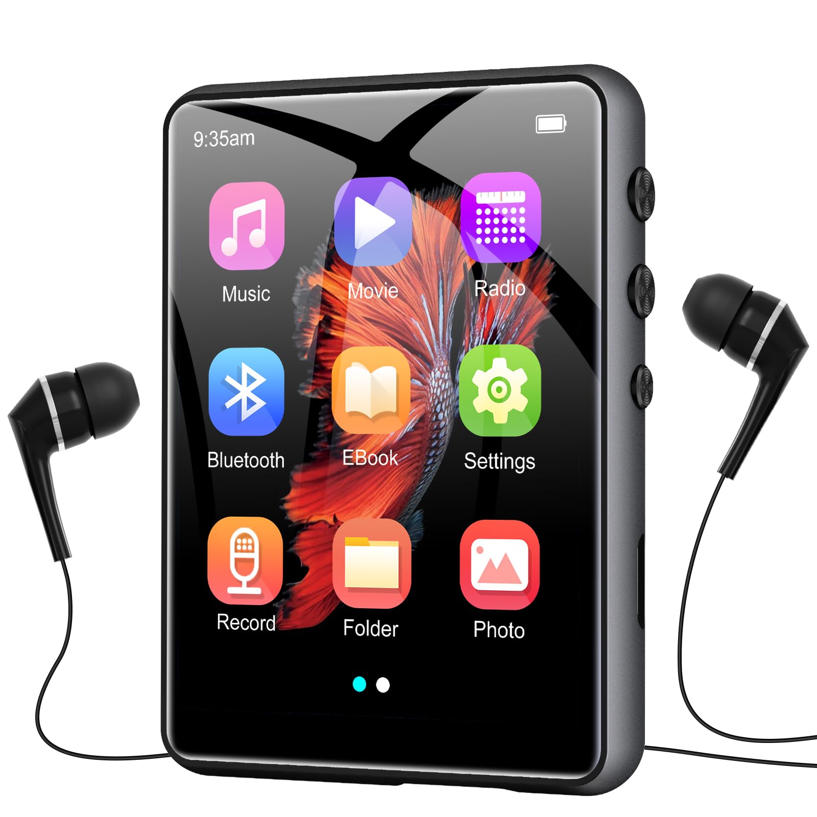 64GB MP3 Player with Bluetooth5.3, 2.4-Inch HD Full Touch Screen, Portable Lossless Sound Music Player with HD Speaker, mp3 with FM Radio Recording e-Book, Record, Earphone Included