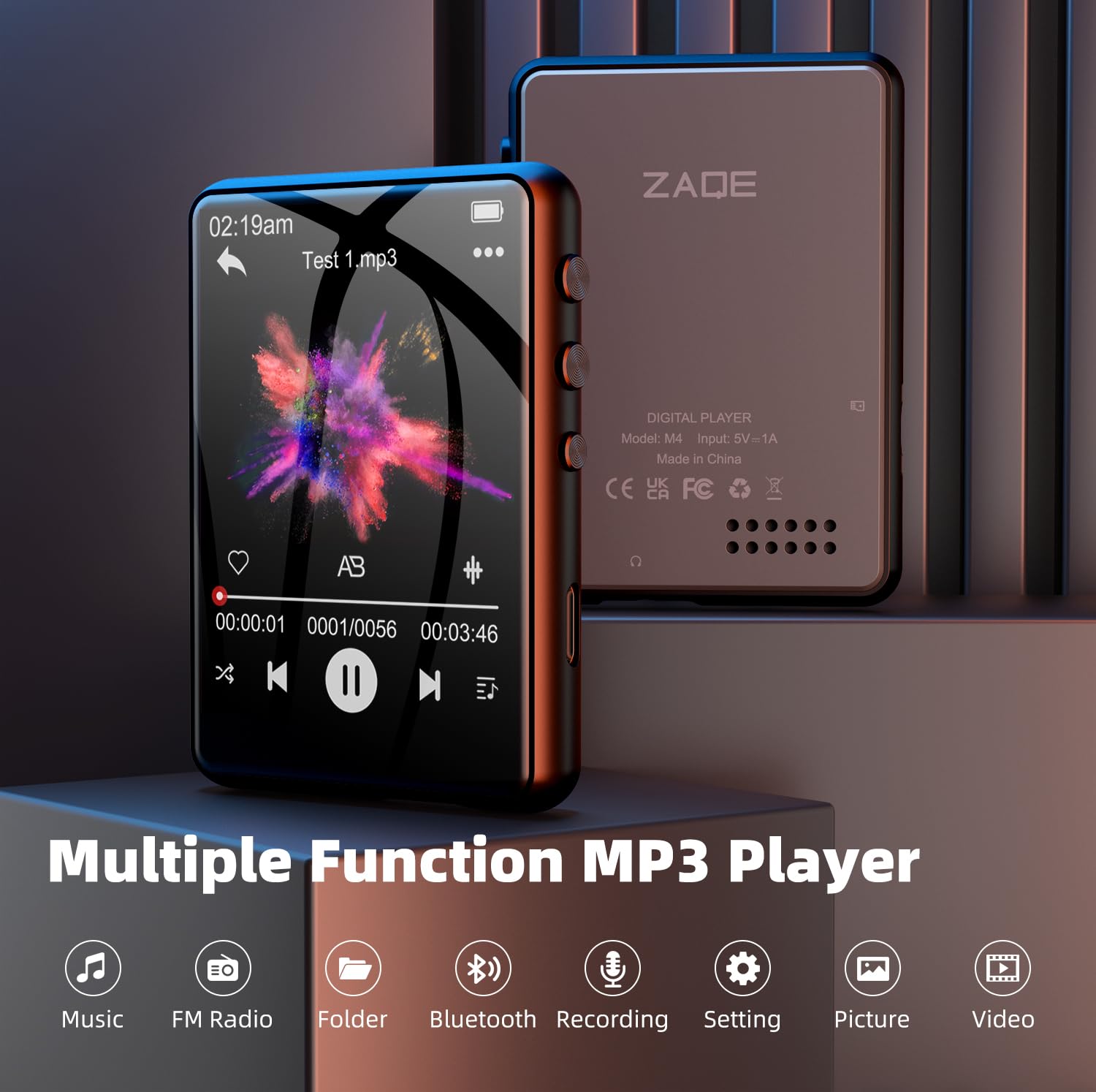 64GB MP3 Player with Bluetooth5.3, 2.4-Inch HD Full Touch Screen, Portable Lossless Sound Music Player with HD Speaker, mp3 with FM Radio Recording e-Book, Record, Earphone Included