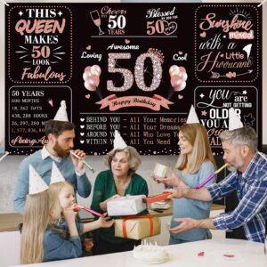 Large 50th Birthday Banner Party Decorations for Women, Rose Gold 50 and Fabulous Birthday Backdrop Party Supplies, Fifty Year Old Birthday Poster Photo Decor for Indoor Outdoor