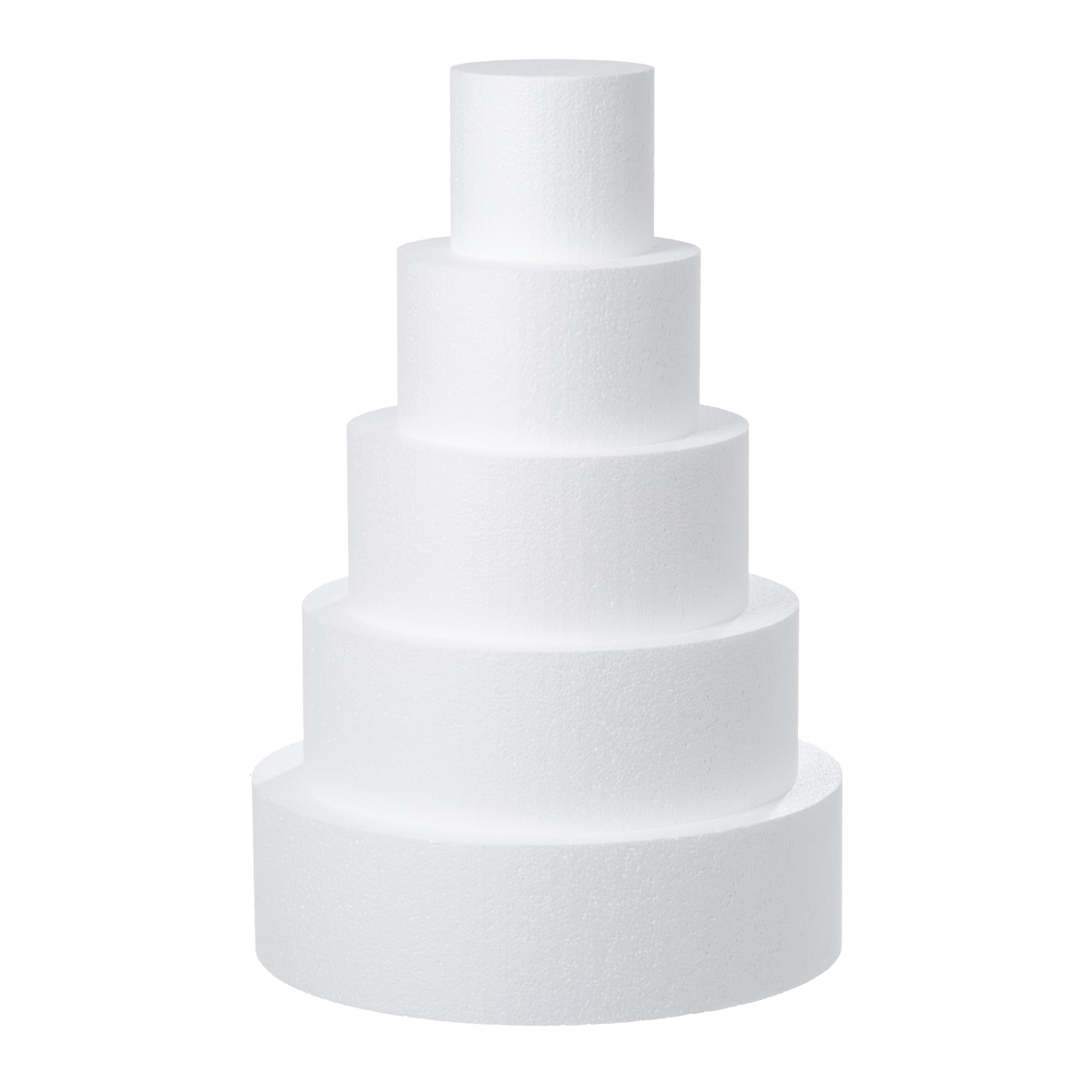 Crafare 5 Tiers Round Foam Cake Dummies Set 20 Inch Tall White Fake Cake Dummy Set 4“ 6” 8“ 10” 12“ for Wedding Supplies Baby Shower Birthday Decorating Display