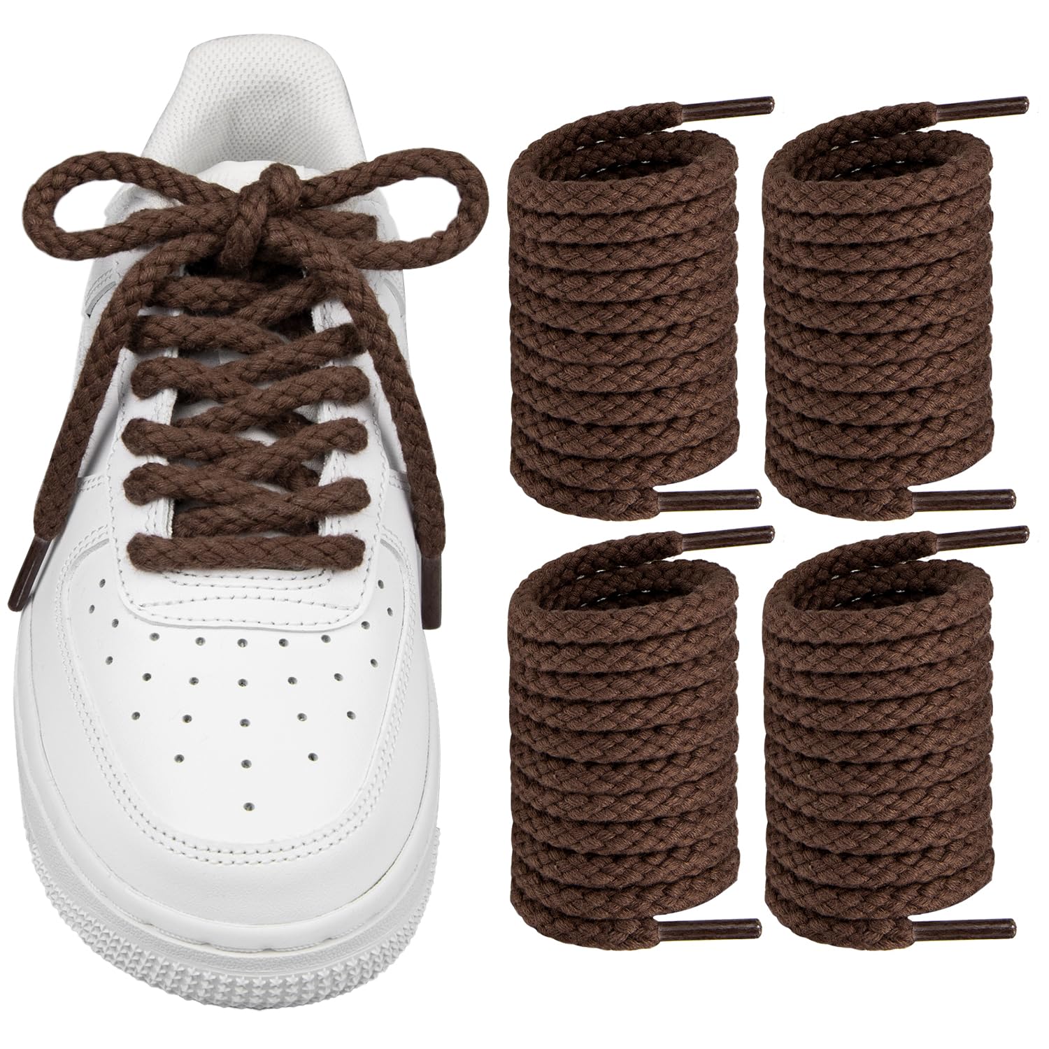 Endoto 2 Pairs Round Rope Shoe Laces Thick Cotton Shoelaces Strings for Air Force 1, Air Jordan,Dunk Chunky Twisted Shoelaces Sneaker Shoes(Color:Brown,Size:7MM-50Inch)