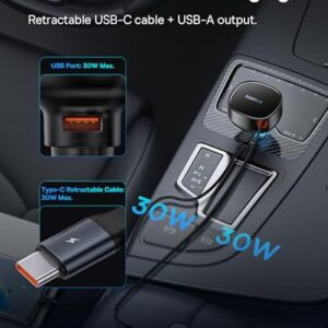 Baseus USB C Car Charger, 60W Retractable Car Charger, Dual Fast Charging, Compatible with iPhone 15/14/13/12 Pro Max, Plus, Samsung Galaxy S23/S22/S21 Ultra, Google Pixel and More