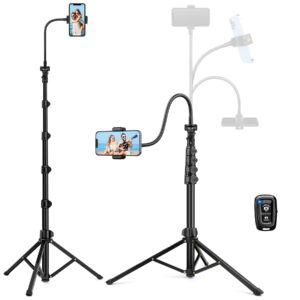 phone tripod stand, 85" tall cellphone tripod with gooseneck remote, flexible tripod stand for iphone, portable phone stand tripod for recording, compatible with iphone 14 13 12 pro android cell phone