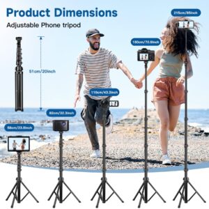 Phone Tripod Stand, 85" Tall Cellphone Tripod with Gooseneck Remote, Flexible Tripod Stand for iphone, Portable Phone Stand Tripod for Recording, Compatible with iPhone 14 13 12 pro Android Cell phone