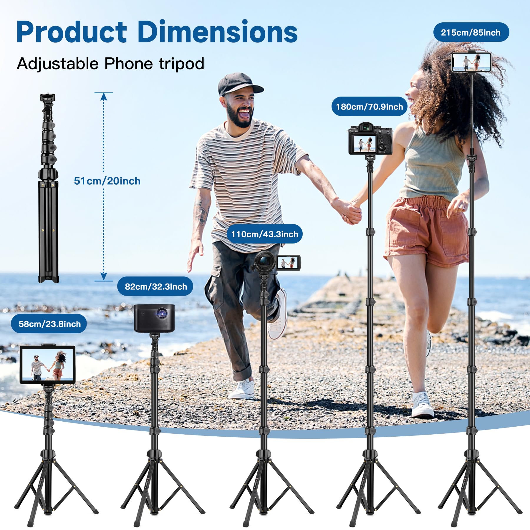 Phone Tripod Stand, 85" Tall Cellphone Tripod with Gooseneck Remote, Flexible Tripod Stand for iphone, Portable Phone Stand Tripod for Recording, Compatible with iPhone 14 13 12 pro Android Cell phone