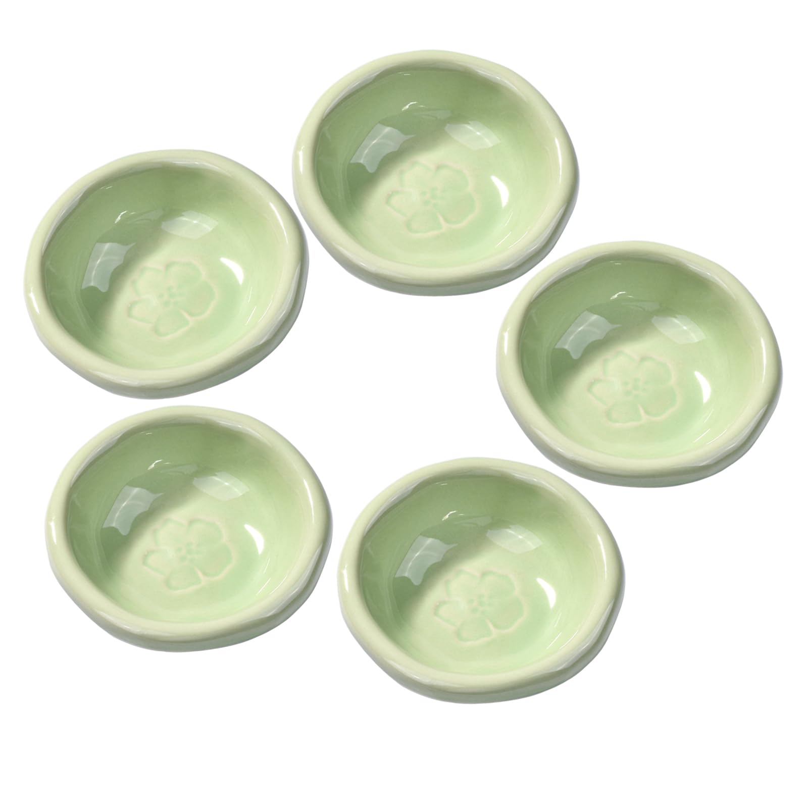 BOSILI Ceramic Soy Sauce Dish Set of 5, Sushi Sauce Dish for Dipping (Green)