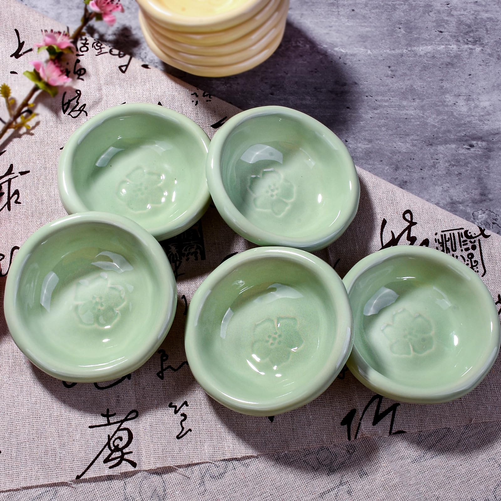 BOSILI Ceramic Soy Sauce Dish Set of 5, Sushi Sauce Dish for Dipping (Green)