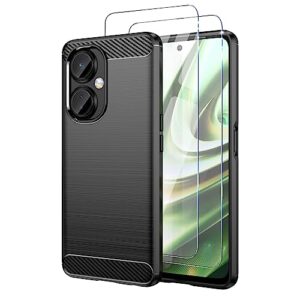 jusy case for oneplus nord n30 5g with [2*hd tempered glass screen protector], enhanced grip light shockproof flexible tpu rubber protective cover for 1+ nord n30 5g (black)