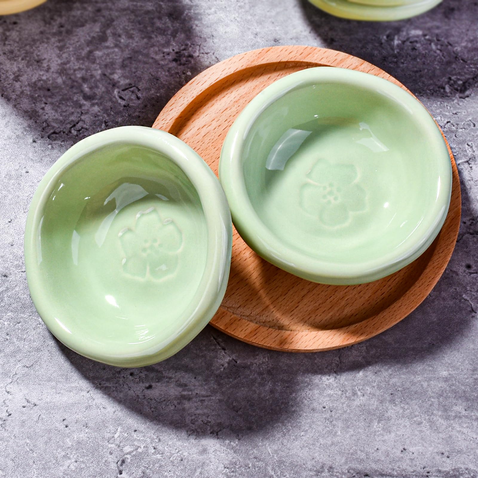 BOSILI Ceramic Soy Sauce Dish Set of 5, Sushi Sauce Dish for Dipping (Green)