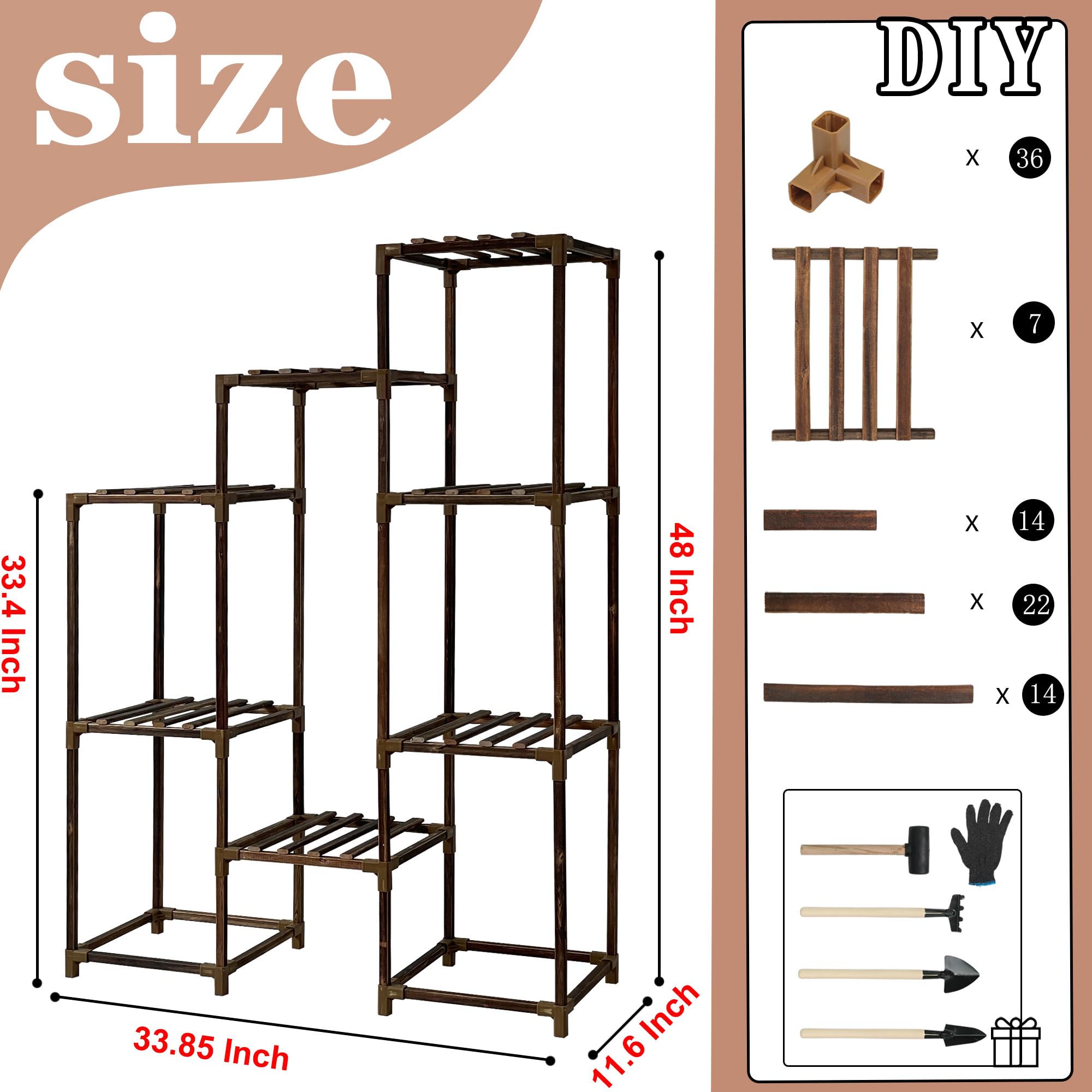 HOMKIRT Plant Stand for Indoor Outdoor, 10 Tier Tall Plant Shelf Large Plant Rack Table Holder Flower Stand for Multiple Pots for Patio Porch Living Room Balcony Corner Garden Office Boho Decor