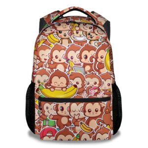 meetuhoney monkey backpack for girls boys, 16" cute school bookbag, cartoon large capacity laptop bag for kids students