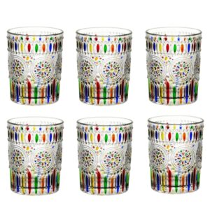 hovico hand painted stained glass window whiskey tumblers 8.45oz set of 6 pieces, a wine glass with stripes and retro sun patterns, water glass,tea cup,juice cup,wine cup,beer glass