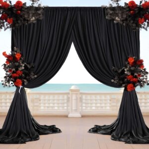 aimosen 5x10ft 2 panels black backdrop curtains for party wedding baby shower birthday photoshoot halloween decorations, thick wrinkle free polyester black background drapes with rod pockets