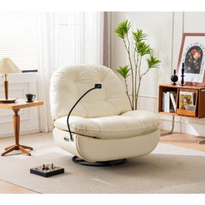 Power Glider Rocker Recline Chair, 360°Swivel Lift Electric Sofa with Cellphone Holder, Voice Wake-Up Function, USB Charger Port, Bluetooth Music Player Function Chair for Living Room (white)