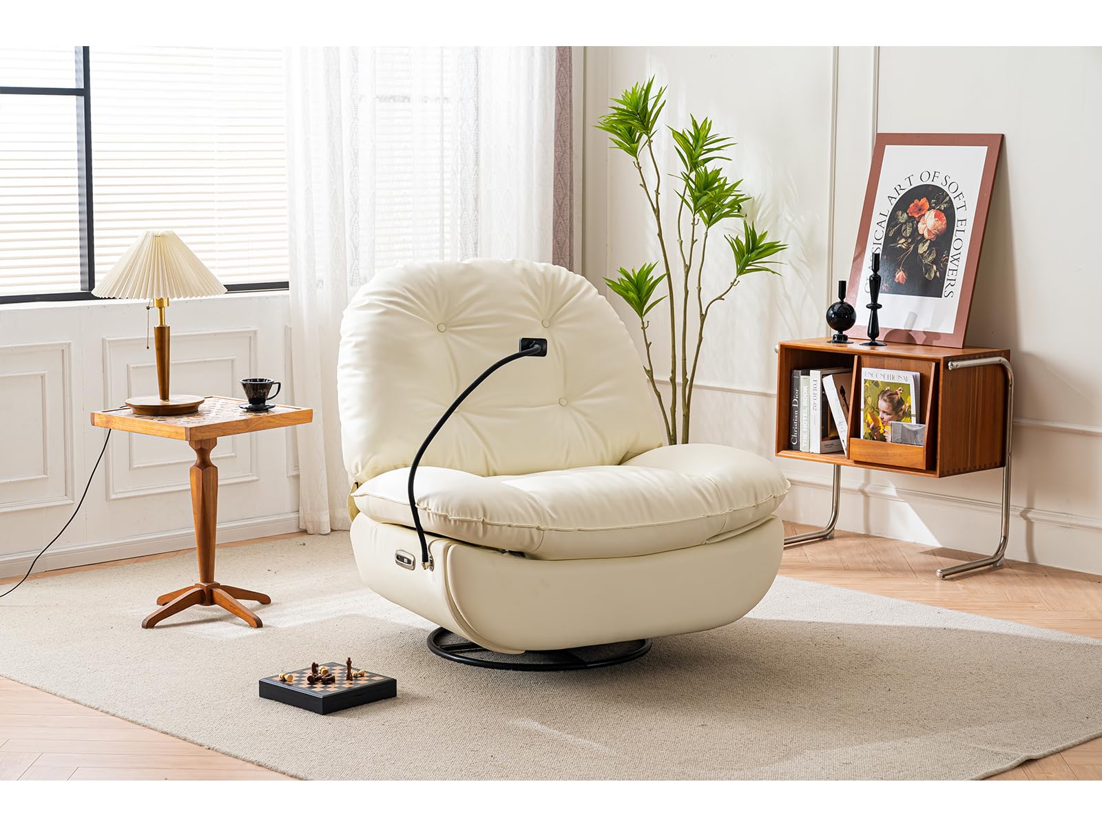 Power Glider Rocker Recline Chair, 360°Swivel Lift Electric Sofa with Cellphone Holder, Voice Wake-Up Function, USB Charger Port, Bluetooth Music Player Function Chair for Living Room (white)