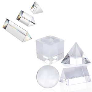 qfkris 7 pack crystal photography prism set, include 50mm crystal ball, 50mm crystal cube, 50mm optical pyramid, 25mm*1+50mm*2+100mm*1triangular prism