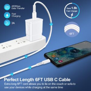 Type C Samsung Android Charger Block 25W C Charger Cable Fast Charging Cord 6ft for Samsung Galaxy A14 5G A15 A54 S24 S23 Ultra S21 FE Z Fold5 Flip5 A24 S22 A13 A53 A32 A12 A52 S20 A03s,PD Wall Plug