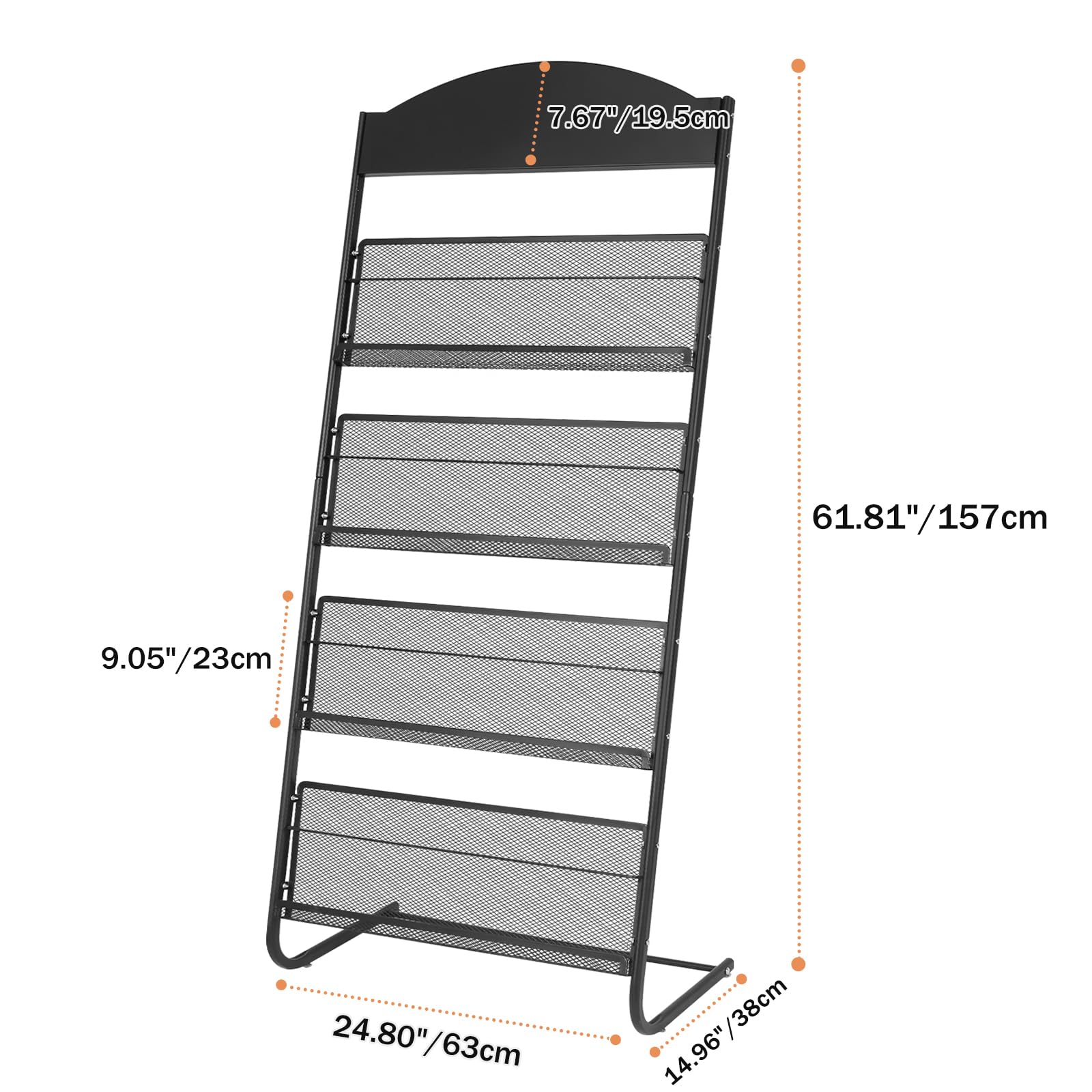 XIDIHF Floor-Standing Magazine Rack 5 Layer with Wheels Brochure Display Stand Large Newspaper Stand for Trade Show Exhibitions Office (Long 18.7 IN)