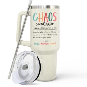 chaos coordinator gifts for women, thank you gifts for women, boss lady gifts for women - birthday, appreciation gifts for boss, teacher, coworker, social worker - chaos coordinator tumbler, cup 40oz