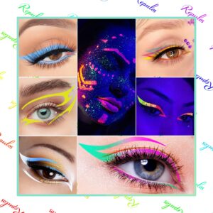 REPULOS 8 Colors Neon Liquid Eyeliner Set, Rainbow UV Glow Neon Makeup Graphic Eyeliners, High Pigmented, Waterproof Smudge-Proof and Long-Lasting Matte Colored Eye Makeup Gift Kit