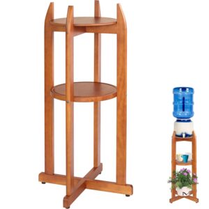 natural solid wood water dispenser floor stand(32.8" hight-11.2" wide) drink dispenser floor stand with 2 round shelfs included for 1-5 gallon water bottles/crocks, water jug and plant stand-light