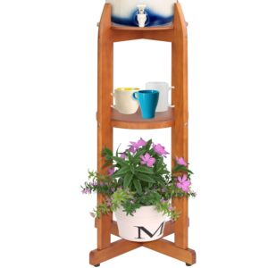 Natural Solid Wood Water Dispenser Floor Stand(32.8" Hight-11.2" Wide) Drink Dispenser Floor Stand with 2 Round Shelfs Included for 1-5 Gallon Water Bottles/Crocks, Water Jug and Plant Stand-Light