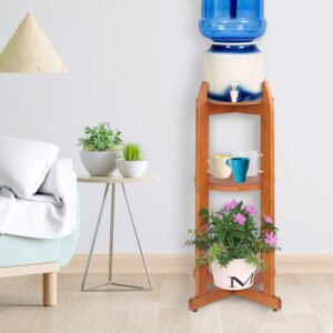 Natural Solid Wood Water Dispenser Floor Stand(32.8" Hight-11.2" Wide) Drink Dispenser Floor Stand with 2 Round Shelfs Included for 1-5 Gallon Water Bottles/Crocks, Water Jug and Plant Stand-Light