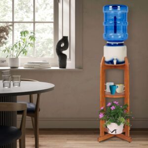 Natural Solid Wood Water Dispenser Floor Stand(32.8" Hight-11.2" Wide) Drink Dispenser Floor Stand with 2 Round Shelfs Included for 1-5 Gallon Water Bottles/Crocks, Water Jug and Plant Stand-Light