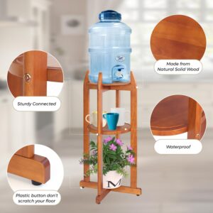 Natural Solid Wood Water Dispenser Floor Stand(32.8" Hight-11.2" Wide) Drink Dispenser Floor Stand with 2 Round Shelfs Included for 1-5 Gallon Water Bottles/Crocks, Water Jug and Plant Stand-Light