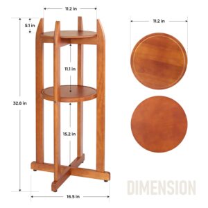 Natural Solid Wood Water Dispenser Floor Stand(32.8" Hight-11.2" Wide) Drink Dispenser Floor Stand with 2 Round Shelfs Included for 1-5 Gallon Water Bottles/Crocks, Water Jug and Plant Stand-Light