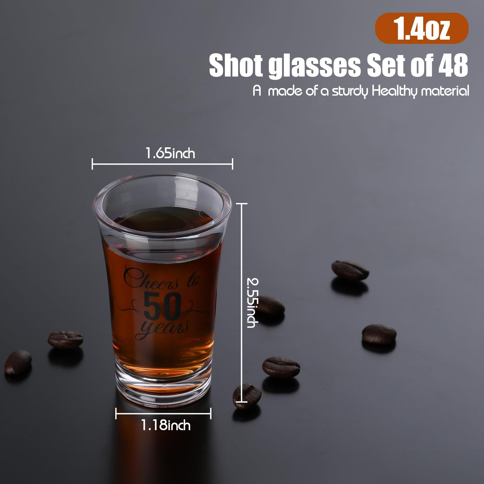 Sliner 48 Pack Birthday Shot Glasses Bulk Unbreakable 1.4oz Cheers to 30/40/50/60/70/80 Years Shot Glass Thick Base Mini Clear Plastic Shot Glass Anniversary Favors for Guests Birthday (for 50 Years)