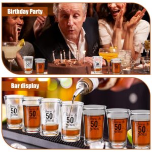 Sliner 48 Pack Birthday Shot Glasses Bulk Unbreakable 1.4oz Cheers to 30/40/50/60/70/80 Years Shot Glass Thick Base Mini Clear Plastic Shot Glass Anniversary Favors for Guests Birthday (for 50 Years)