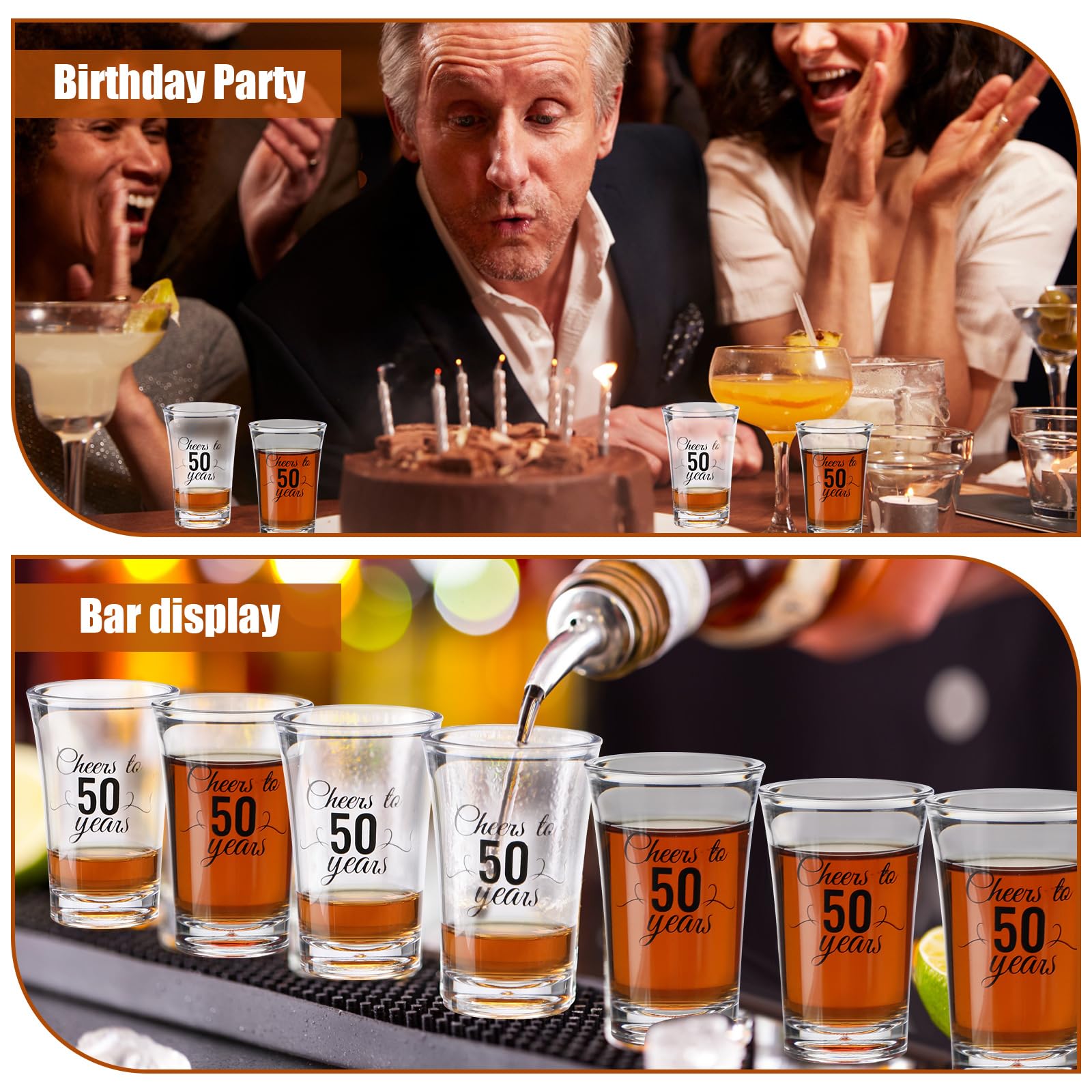 Sliner 48 Pack Birthday Shot Glasses Bulk Unbreakable 1.4oz Cheers to 30/40/50/60/70/80 Years Shot Glass Thick Base Mini Clear Plastic Shot Glass Anniversary Favors for Guests Birthday (for 50 Years)