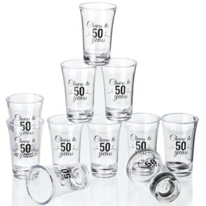 Sliner 48 Pack Birthday Shot Glasses Bulk Unbreakable 1.4oz Cheers to 30/40/50/60/70/80 Years Shot Glass Thick Base Mini Clear Plastic Shot Glass Anniversary Favors for Guests Birthday (for 50 Years)