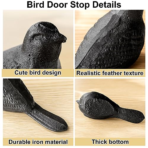 Zonon 4 Pcs Door Stoppers Bird Shaped Vintage Cast Iron Door Stop Cute Door Stoppers for Bottom of Door Rustic Decorative Door Stops for Office Home School Store Door Supplies, Brown, Green Gold