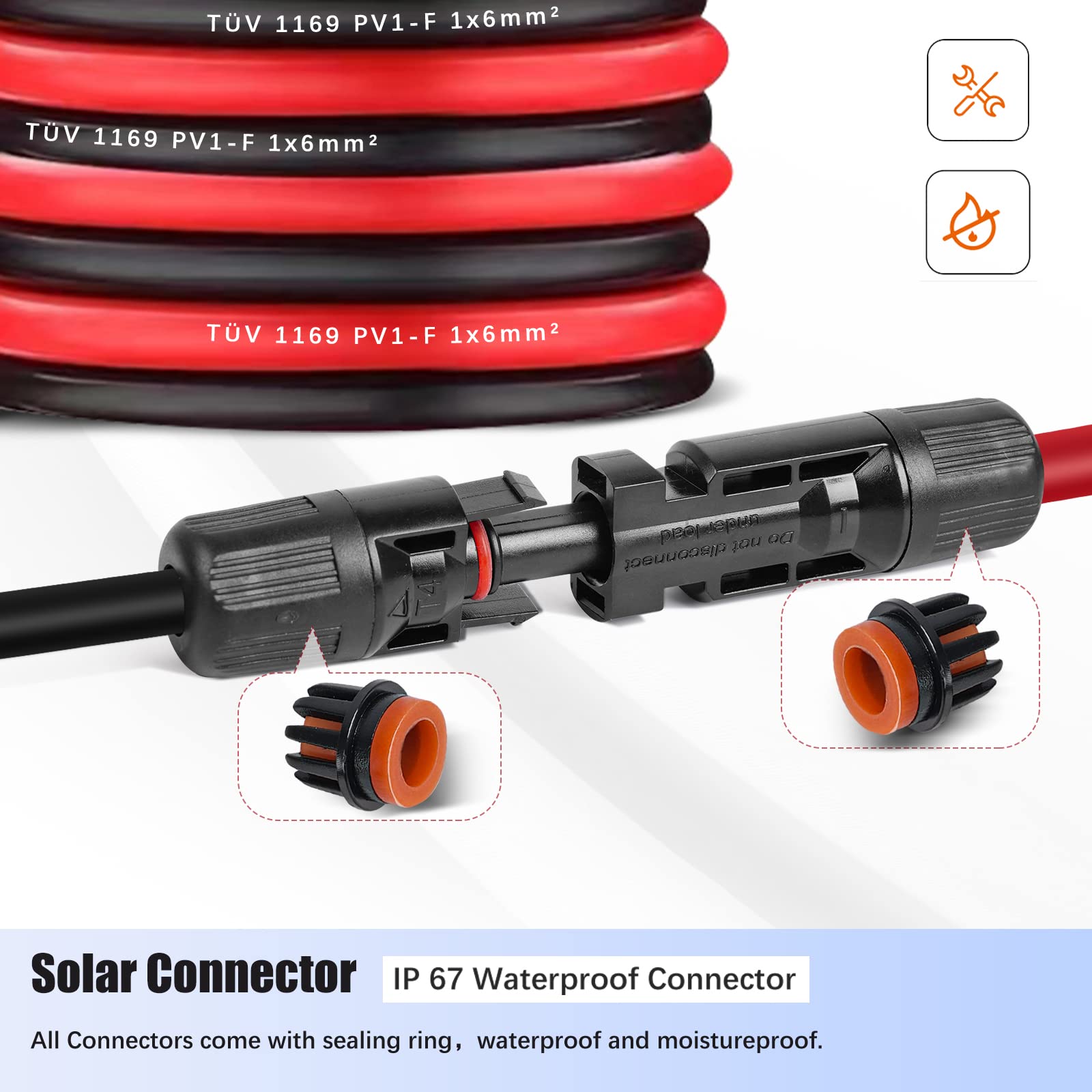 AAKL 20Pairs Solar Panel Connector IP67 Waterproof Solar Power Cable Connectors 1000V 30A 10AWG/12AWG Male/Female Plug with 2PCS Spanners (20 Pairs)