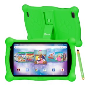 contixo kids tablet v10, 7-inch hd, ages 3-7, toddler tablet with camera, parental control, 32gb,wifi, learning tablet for children with teacher's approved apps, kid-proof case & stylus, green