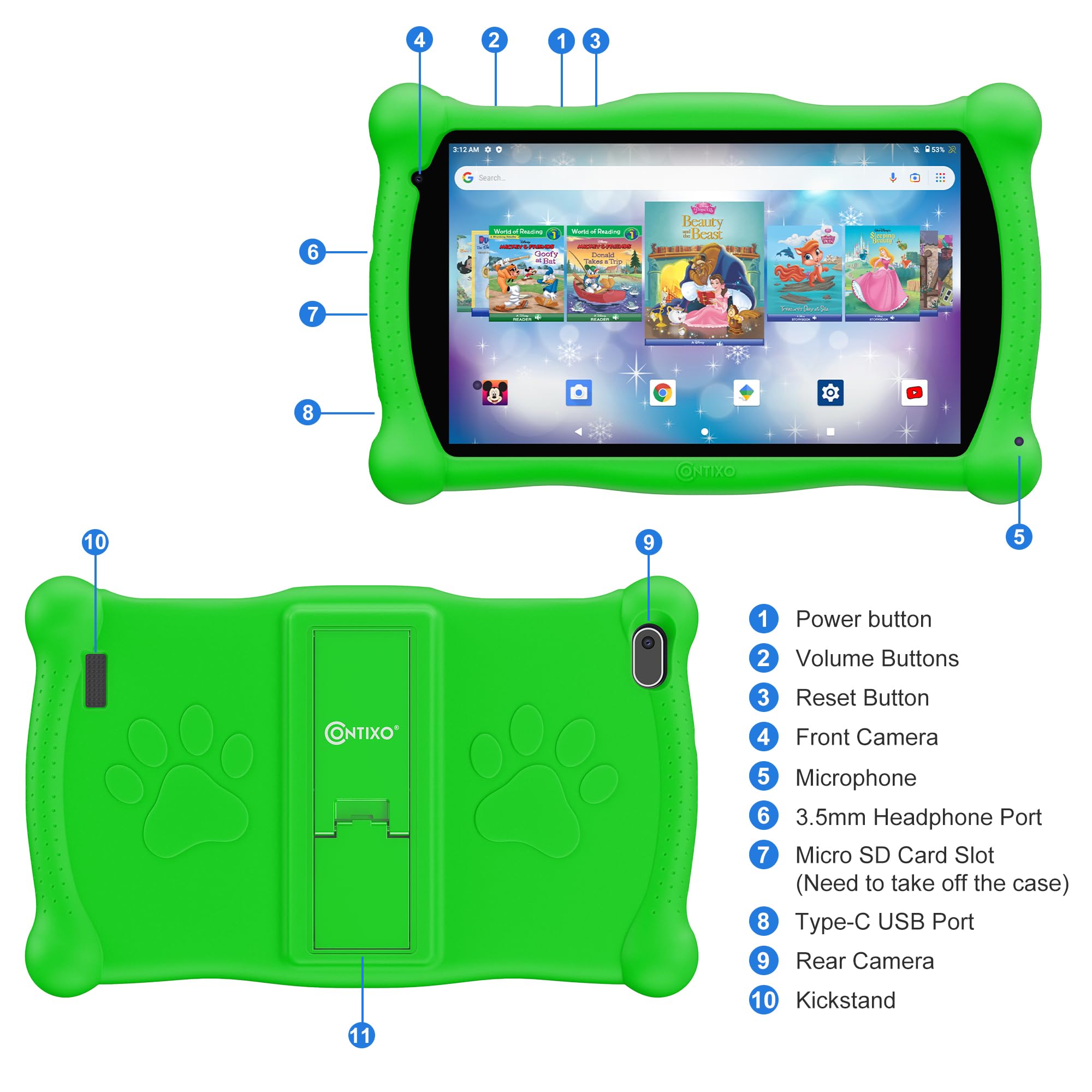 Contixo Kids Tablet V10, 7-inch HD, Ages 3-7, Toddler Tablet with Camera, Parental Control, 32GB,WiFi, Learning Tablet for Children with Teacher's Approved Apps, Kid-Proof Case & Stylus, Green