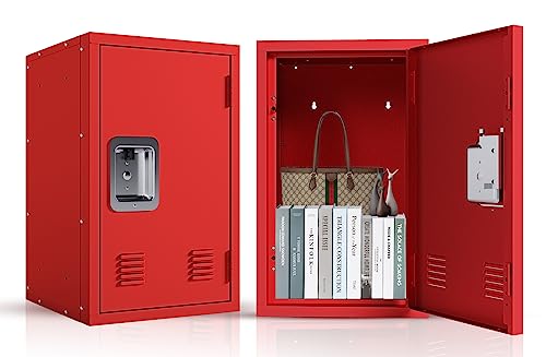 Campfun Metal Locker Storage Cabinet, 24" H Single Locker Cabinet, Small Storage Cabinet Easy Assembly, Lockable Storage Cabinet Organizer, Lockers for Kids Bedroom/Home/School/Office, Red