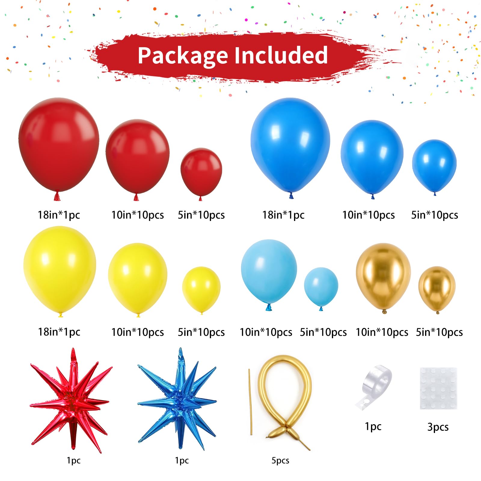 Balloon Arch Kit, Red Blue Yellow Balloons Garland Kit with Explosion Star Foil Balloons for Cartoon Hedgehog Carnival Circus Theme Birthday Party Baby Shower Decorations